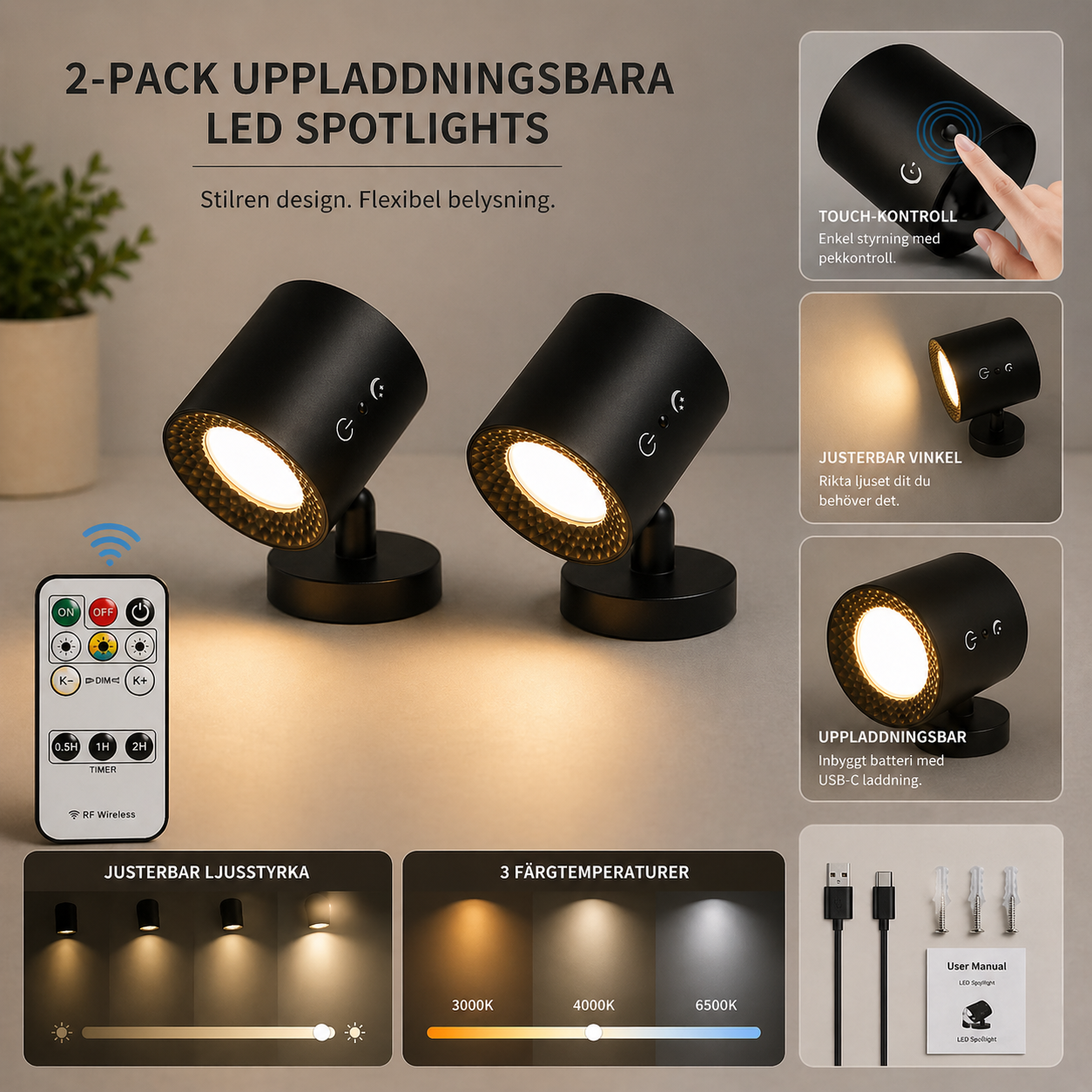 DobbeltLys | Roterbar LED-væglampe (2-pak)