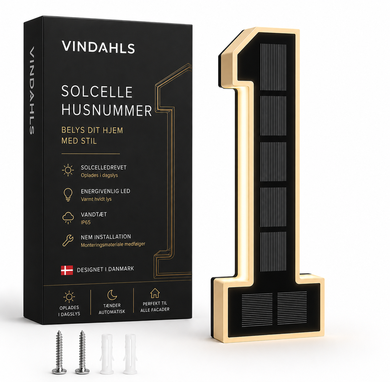 Vindahls Husnumre | Oplyste & Soldrevne