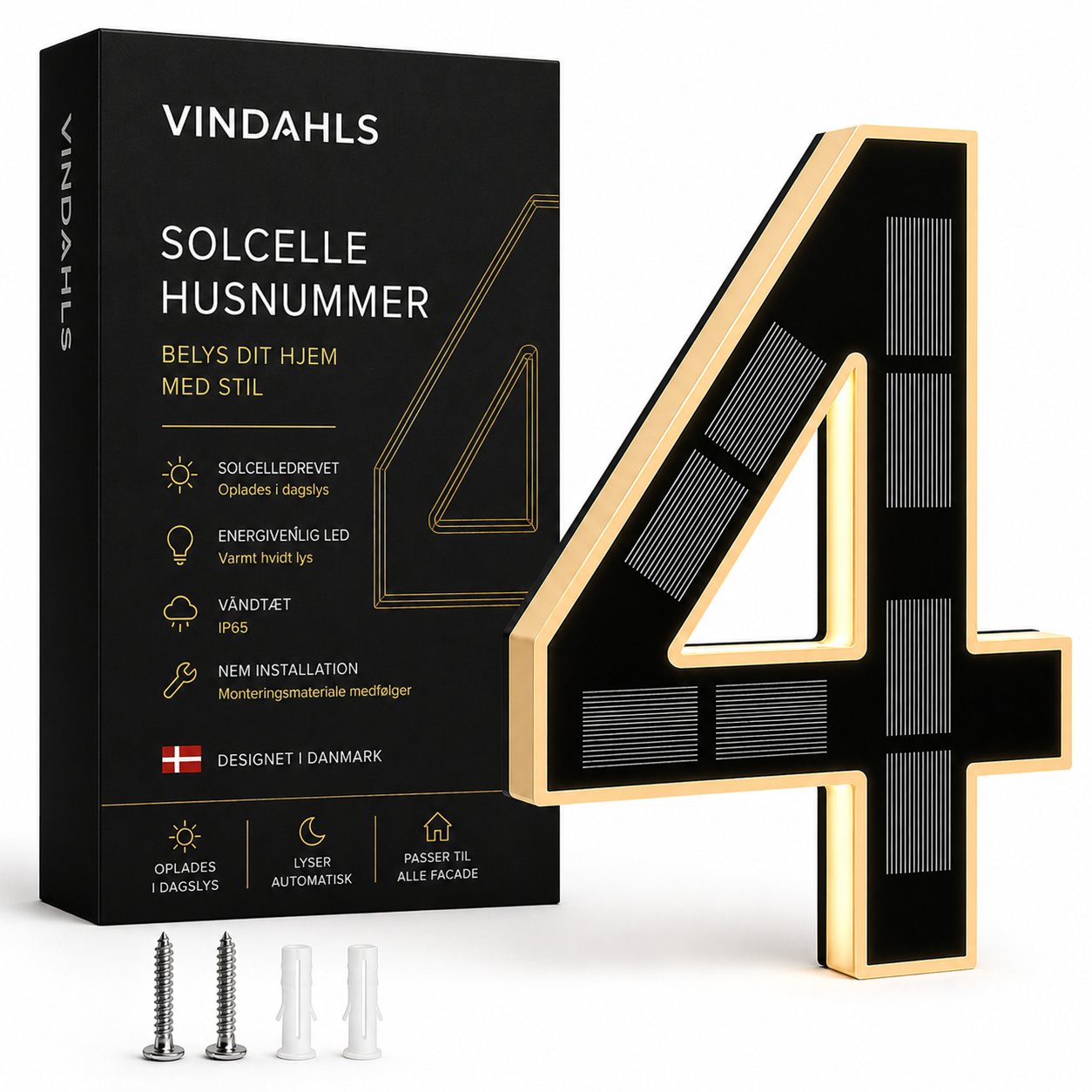 Vindahls Husnumre | Oplyste & Soldrevne