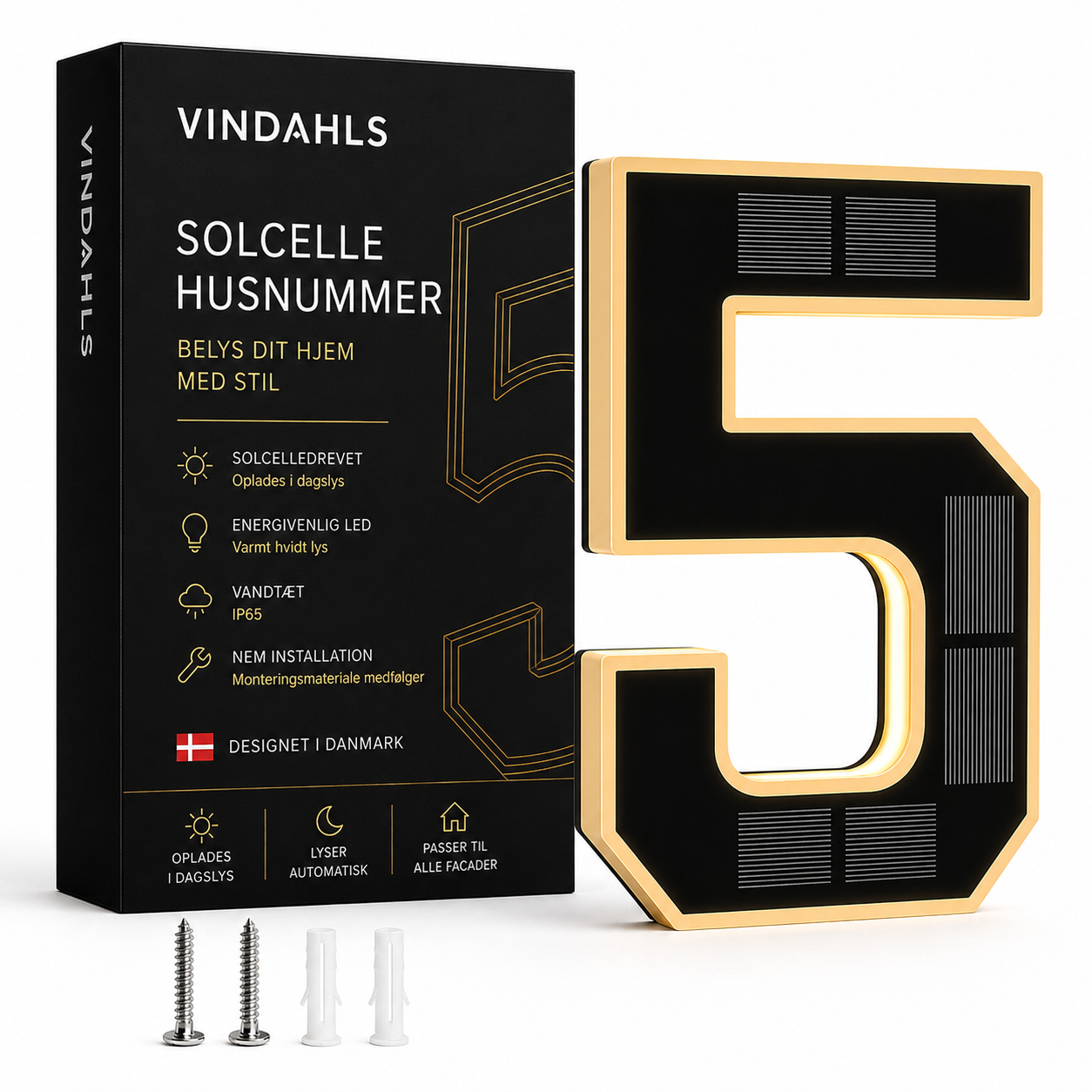 Vindahls Husnumre | Oplyste & Soldrevne
