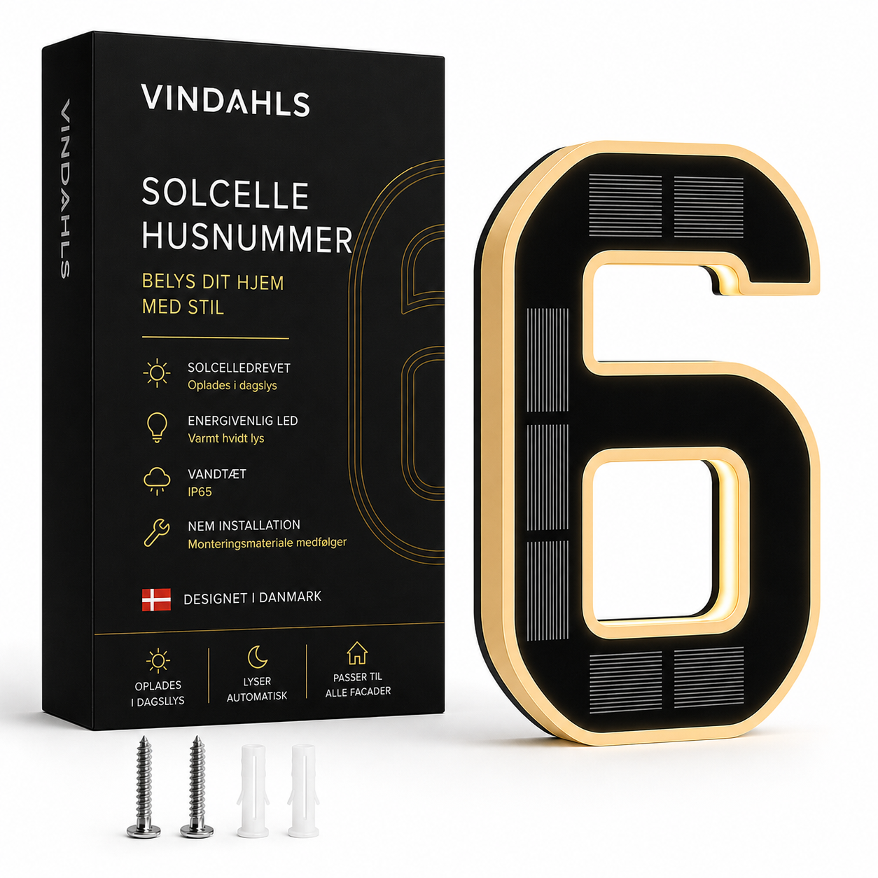 Vindahls Husnumre | Oplyste & Soldrevne