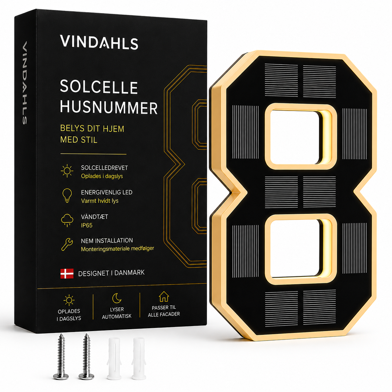 Vindahls Husnumre | Oplyste & Soldrevne