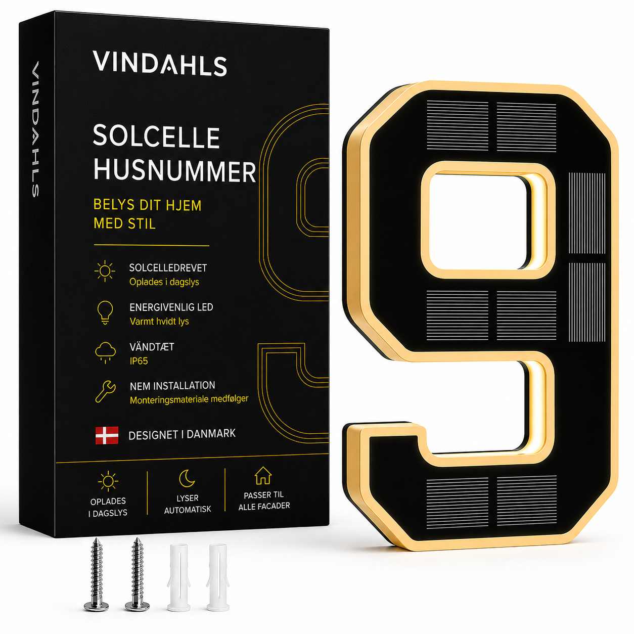 Vindahls Husnumre | Oplyste & Soldrevne