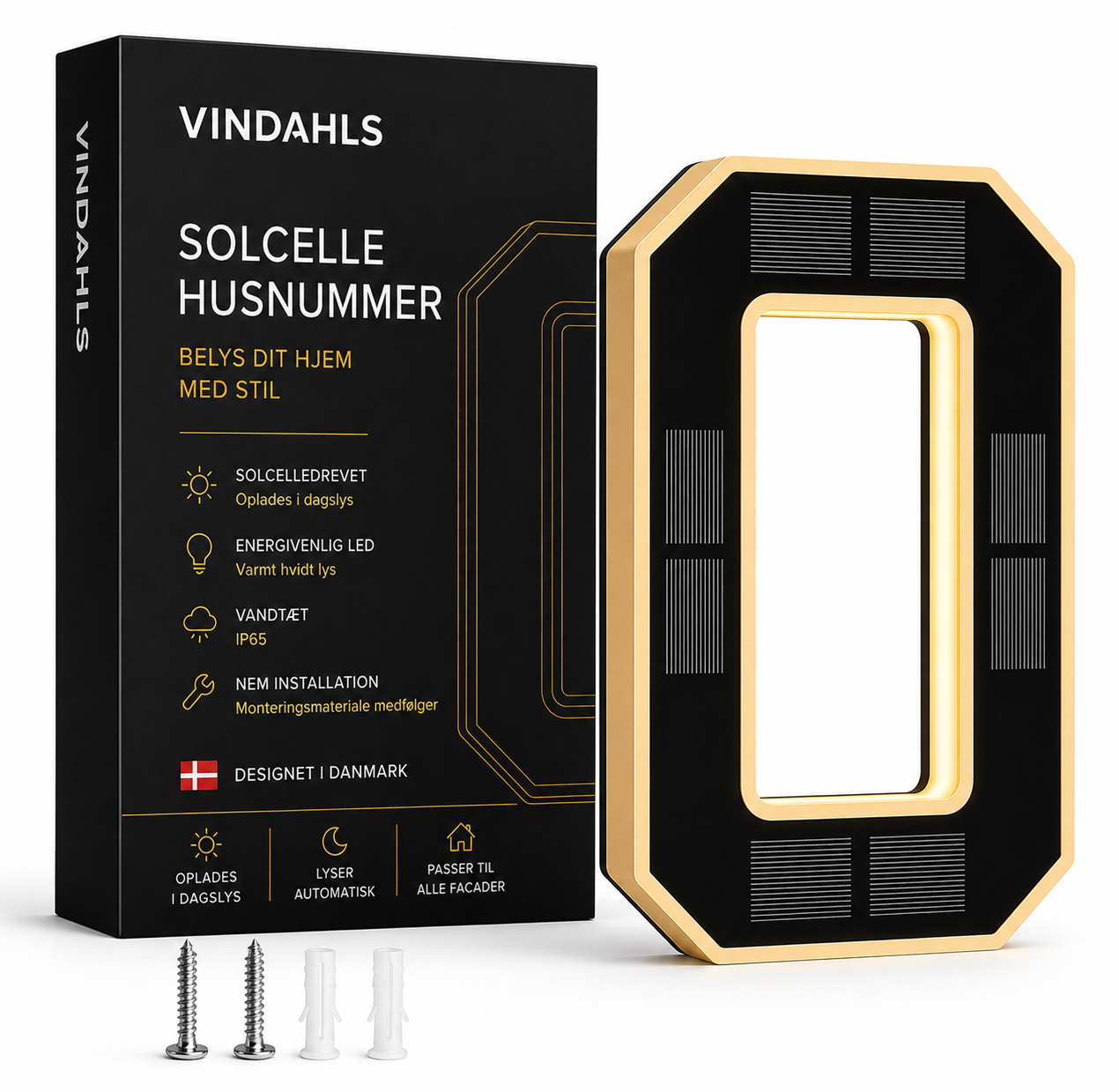 Vindahls Husnumre | Oplyste & Soldrevne