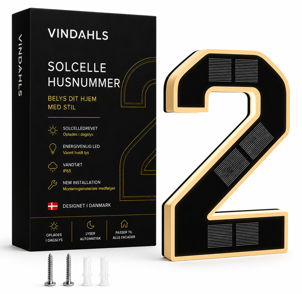 Vindahls Husnumre | Oplyste & Soldrevne