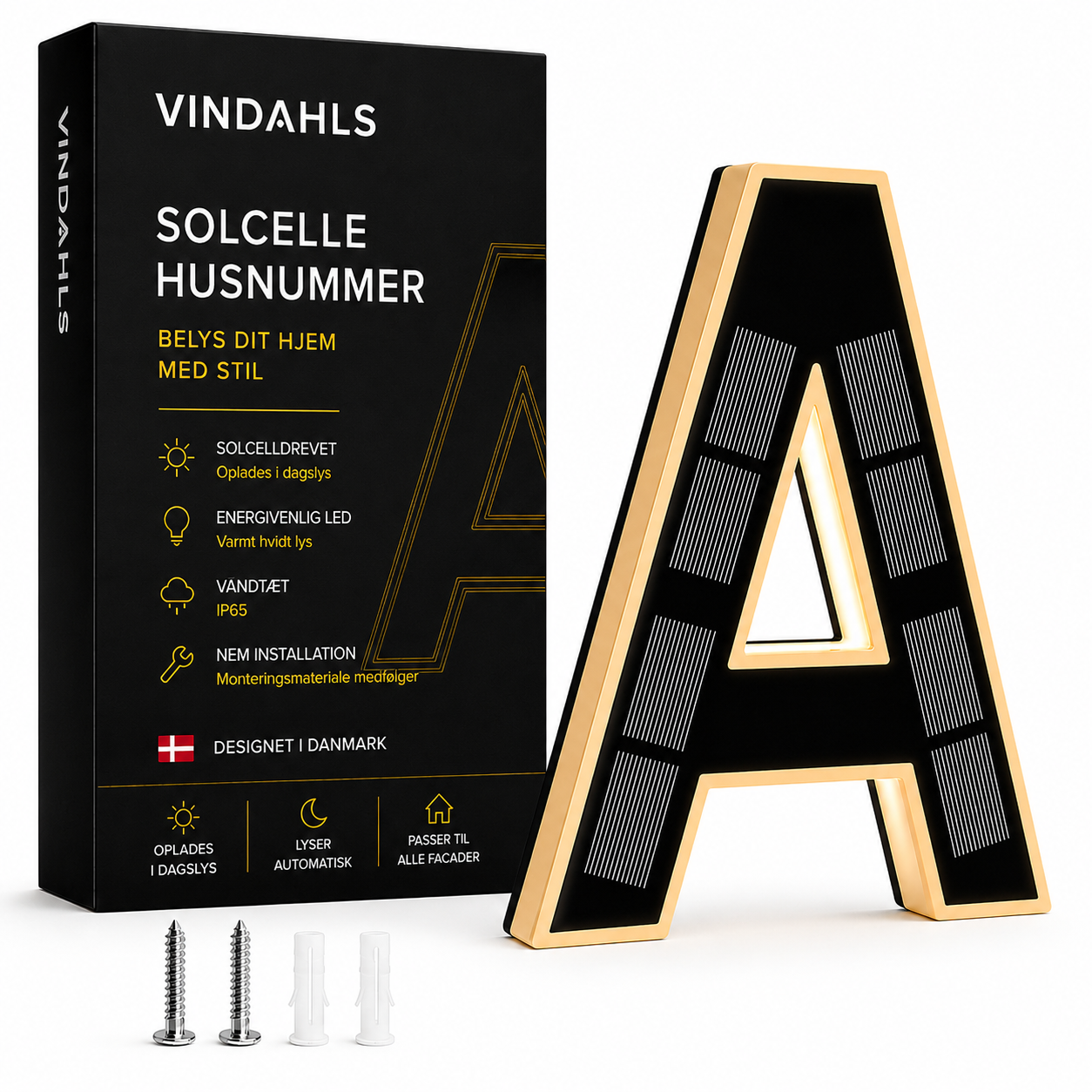 Vindahls Husnumre | Oplyste & Soldrevne