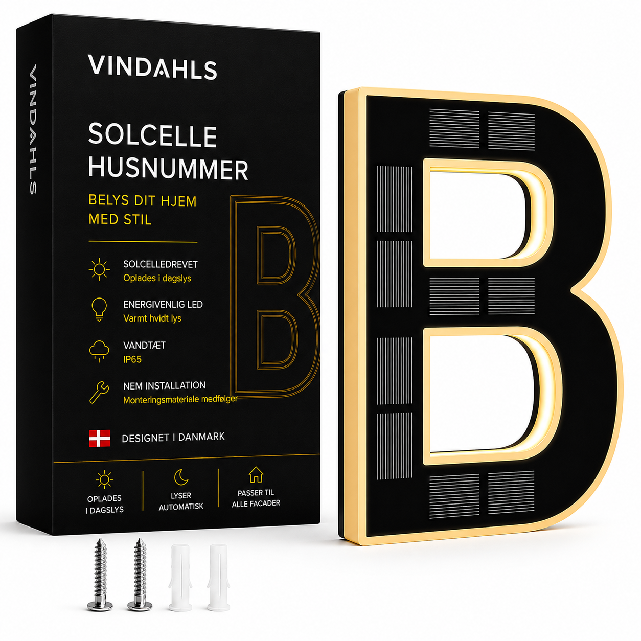 Vindahls Husnumre | Oplyste & Soldrevne