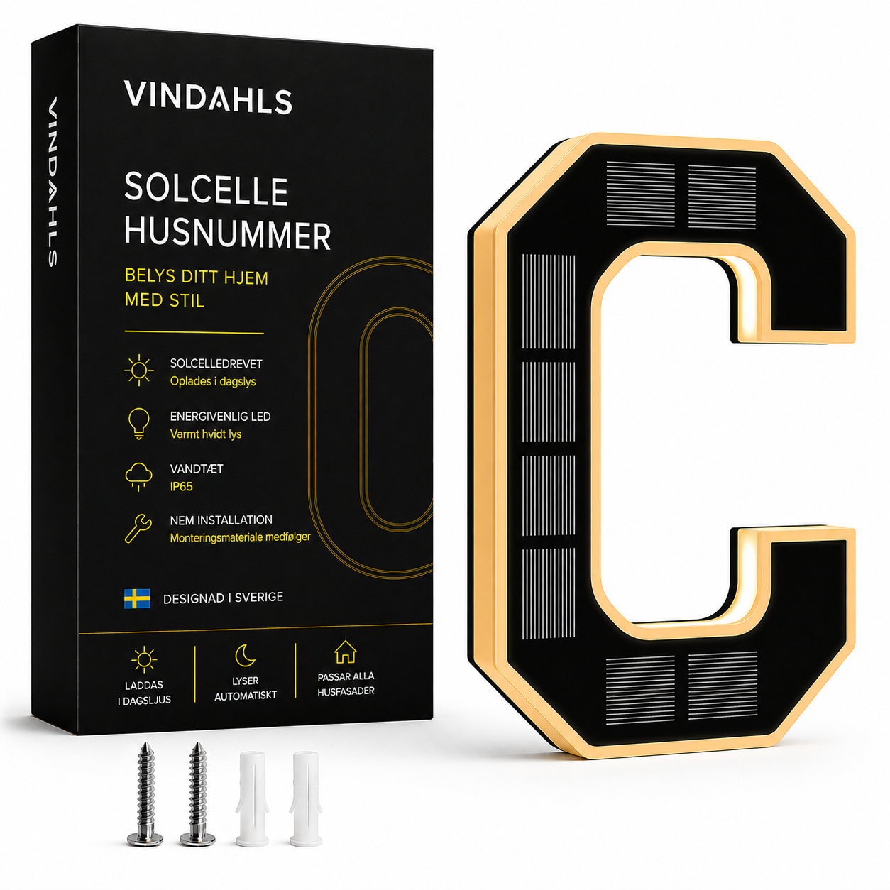 Vindahls Husnumre | Oplyste & Soldrevne